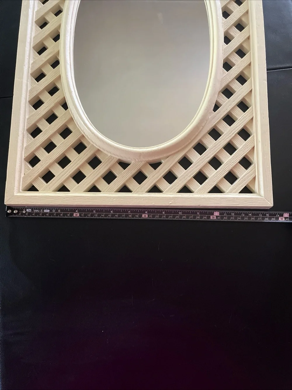 Vintage 1975 Plastic Lattice with Oval Mirror Wall Decor - 23”x15” overall